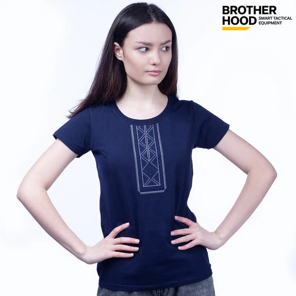 Women's Brotherhood F Embroidered T-Shirt in Blue
