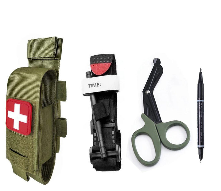 Tourniquet Set with Scissors, Pen, and Olive Green Pouch