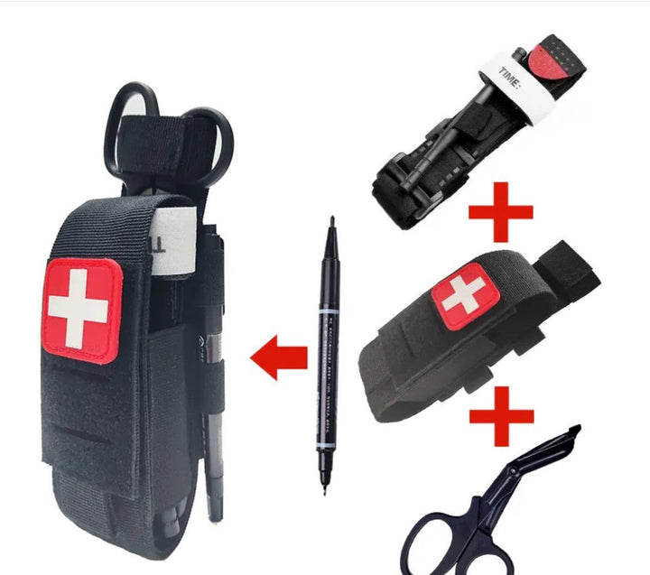 Tourniquet Set with Scissors, Pen, and Black Pouch
