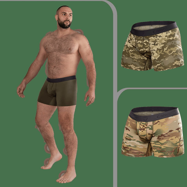 Men's Boxer Briefs Set, Olive/Pixel/Multicam, Size S