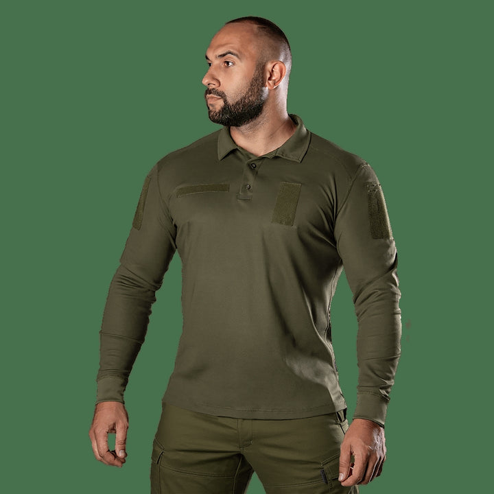 Army ID Long Sleeve CoolPass Pique Polo Shirt - Olive Green