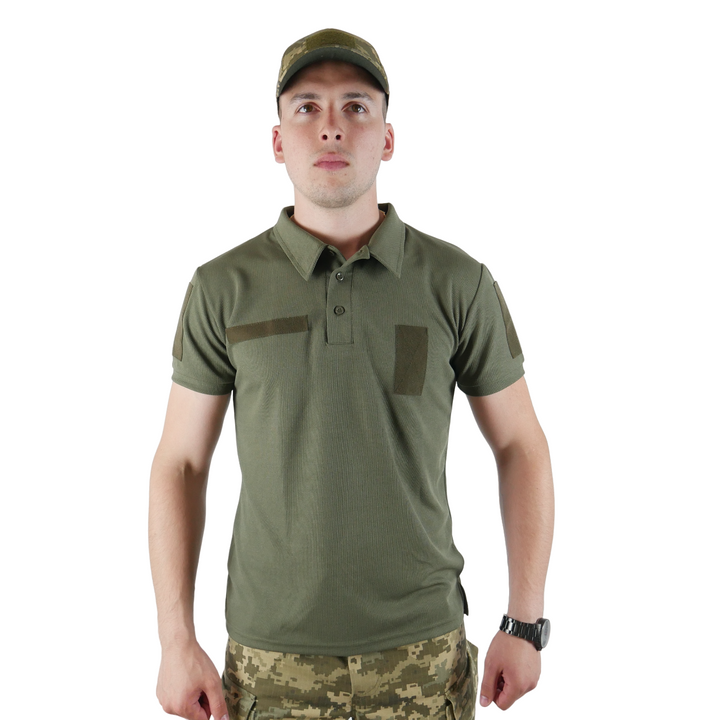 Olive Polo Shirt with Patch Attachment